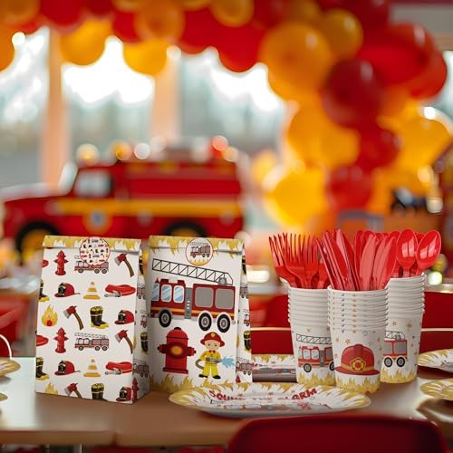 Firetruck Party Decorations - Firefighter Party Plates and Napkins for Kids, Serves 40 Guests - Image 5