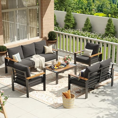 Aoxun Aluminum Patio Furniture Set 7 Seats, Dark Grey - Image 4