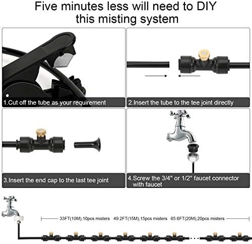 GMAULEE Misting Cooling System, DIY 49.2 FT(15M) Misting Line +15 Brass Mist Nozzles+ a Brass Connector(3/4'') Outdoor Mister System for Patio Waterpark Garden Trampoline Greenhouse - Image 4