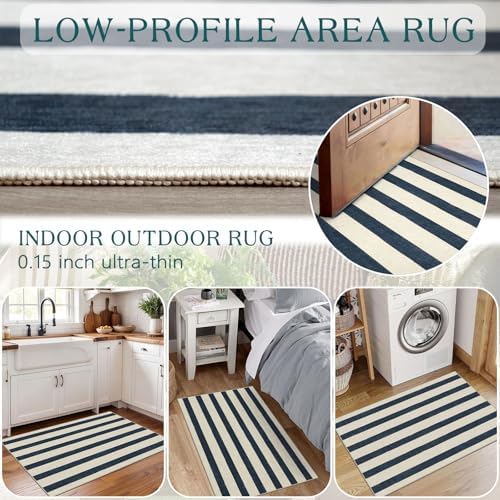 Blue and White Striped Outdoor Rug - 2x3 Non-Slip Front Door Mat - Image 5