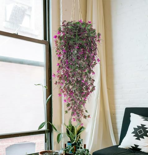 RECUTMS Artificial Hanging Plants Fake Ivy Plant Fuchsia Faux Hanging Vine - Image 6