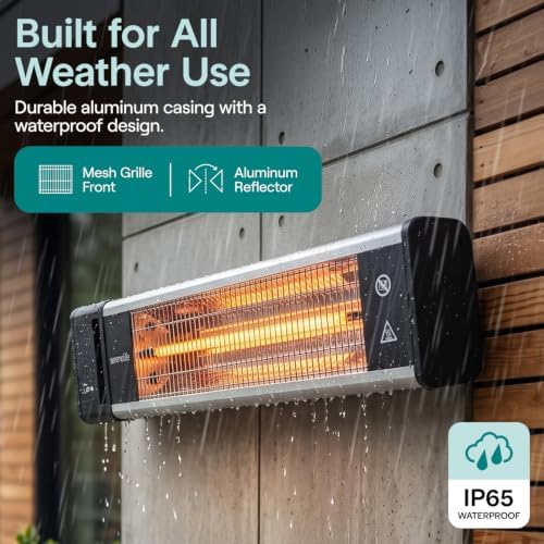 SereneLife Portable Infrared Indoor and Outdoor Electric Space Heater with Remote, IP65 Approved, 1500 Watt Wall-Mounted Hanging for Patio, Restaurant, Backyard, Garage, Decks, Gazebos, Cafes - Image 4