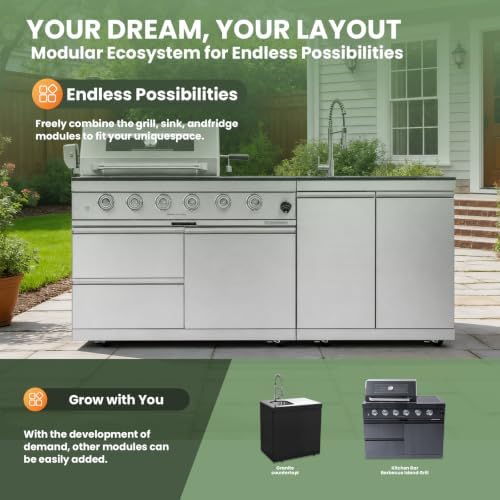 79" Modular Outdoor Kitchen with 4 Burners 72,000 BTU Natural Gas Grill,Rotisserie Oven,Side Burner,Sink & Marble Countertop.Gas Grill for Backyard and Patio.(Natural Gas) - Image 7