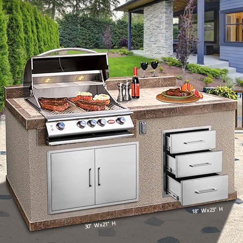 Outdoor Kitchen Drawers,18" W x 23" H x 23" D Stainless Steel BBQ Triple Drawer, Flush Mount Access 3 Drawer for Outdoor Kitchen,BBQ Island - Image 2