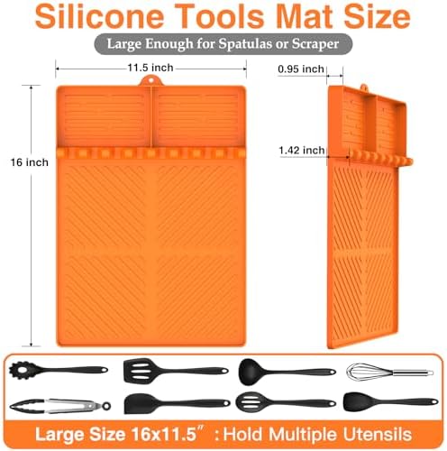 Silicone Griddle Tools Mat for Blackstone, Griddle Accessories Side Shelf Mat Grill Pad for Outdoor Grill Kitchen Counter Spatula Silicone Mat with Drip Pad (Orange (2Packs)) - Image 3