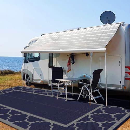GENIMO Outdoor Rug, Waterproof Plastic Rugs 9'x18' for Camping Blue Grey - Image 4