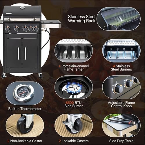 Sophia & William 4 Burner Propane Gas BBQ Grill with Side Burner 46,700BTU - Image 5