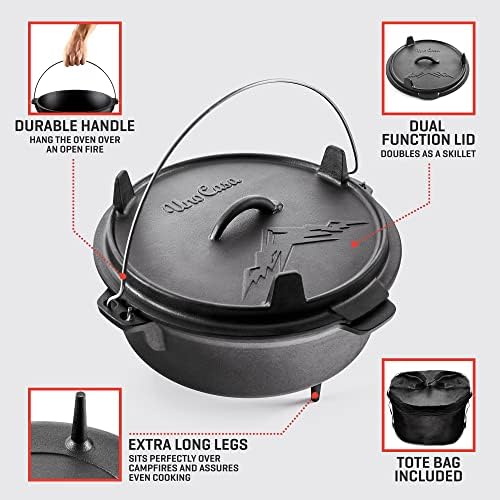 Uno Casa 6 Qt Cast Iron Dutch Oven for Camping | Skillet Lid, Lifter, Tote - Image 2