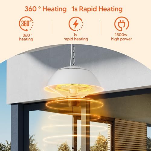 Danluke Outdoor Electric Patio Heater, 1500W Infrared Hanging Heater, Ceiling Mounted Carbon Fiber Heater for Patio, Porch, Garage and Balcony, White - Image 5