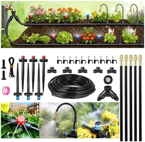 50FT Drip Irrigation System for Starter: Small Garden Quick Connect 1/4" PE Water Tubing Automatic 11Pcs Sprinkler Kit Adjustable Misting Part Watering Hose Outdoor Raised Bed Plants Flower Greenhouse by Unknown