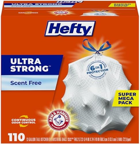 Hefty Ultra Strong 13 Gal Kitchen Trash Bags, White, Unscented, 110ct by Hefty