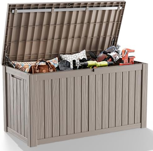 200 Gallon Resin Deck Box, Outdoor Storage Box, Waterproof UV Resistant Lockable，Weatherproof Organizer for Patio Furniture Cushions, Pool Accessories, Garden Tools, Indoor & Outdoor Use, Grey by ASKPASS