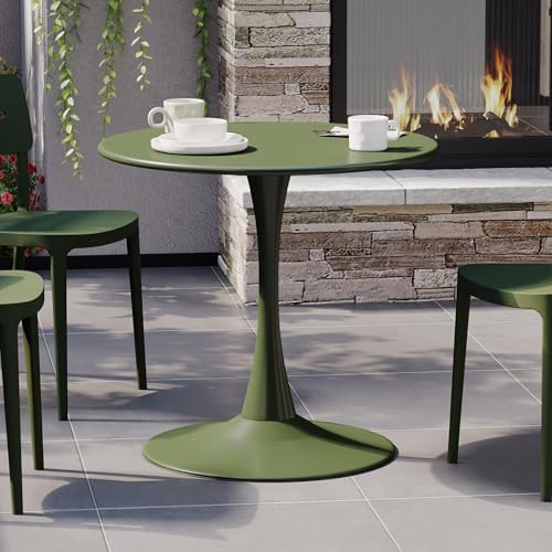 Costaelm Round Outdoor Dining Table, Patio Side Table, Weather Resistant PP Backyard Table for Poolside Deck Porch Lawn Garden, Olive Green by Costaelm