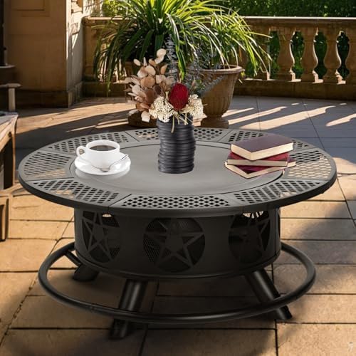 Outvue 42 Inch Outdoor Fire Pits with 2 Grills, Lid & Poker - Image 4