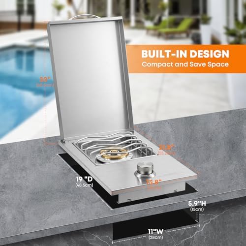Stanbroil Built-In Single Side Burner for Outdoor Kitchen, Natural Gas - Image 2