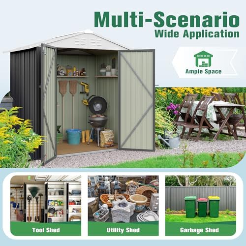 Flamaker 6x4 FT Storage Shed Waterproof Metal Garden Shed with Lockable Door Utility Tool Shed Outdoor Storage for Backyard, Patio and Lawn, Grey - Image 7