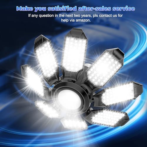 Garage Lights - Super Bright 250W LED Garage Ceiling Light w/ 8 Deformable Panels 6500K Led Light Bulb Srew in E26/E27 Socket with Adjustable Center Spotlight for Barn Workshop Attic - 4Pack - Image 7