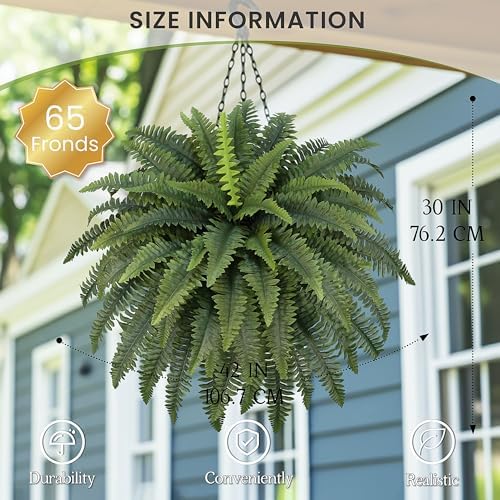 FOREST PRINCE 42" Artificial Boston Ferns, Bush Plants 2 Pack for Outdoors - Image 2