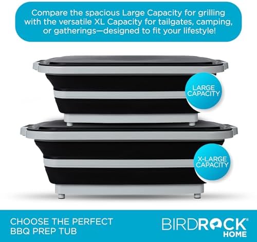 BIRDROCK HOME 18L Collapsible BBQ Prep Tub with Lid, Black, 22”L x 16”W - Image 3