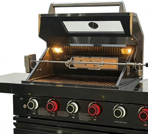 46 inch 6-Burner Stainless Steel Outdoor Kitchen Barbecue Island, 75300 BTU Gas Grill with Rotisserie, Granite Top & LED Controls, Black, Propane/NG Ready - Image 4