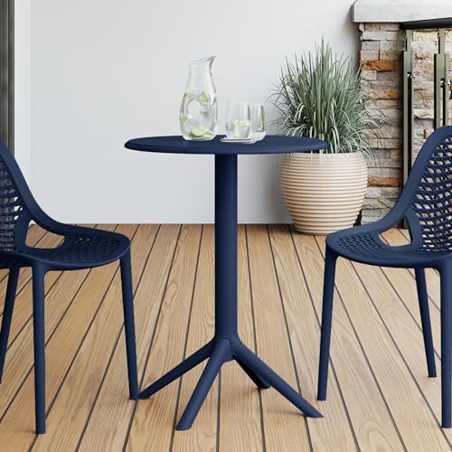 Costaelm Patio Table for 4-Person, Outdoor Patio PP Round Dining Table, All-Weather Bistro Dining Table for Backyard Deck Porch Poolside, Navy Blue by Costaelm
