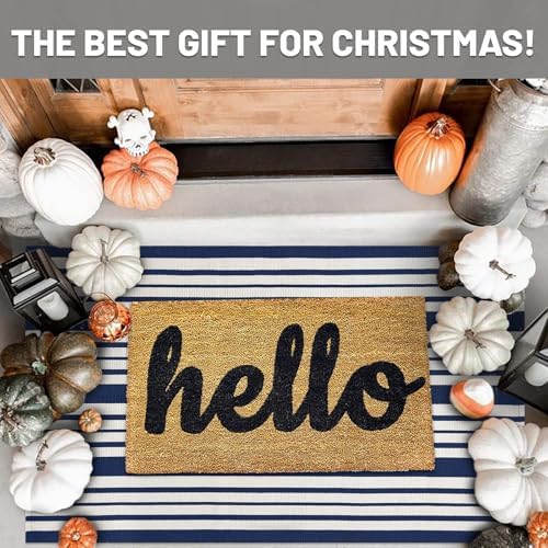 IOHOUZE 2.3x3.6 Striped Outdoor Door Mat, Washable Porch Rug, Navy White - Image 2