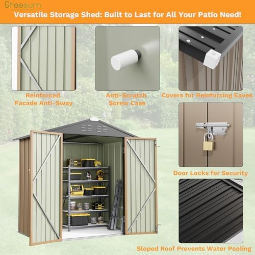 Greesum 6x4FT Outdoor Storage Shed, Brown - Image 5