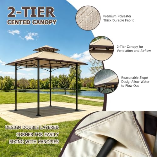 POOLTALE 5x8 FT Grill Gazebo Replacement Top, Outdoor BBQ Gazebo Top Cover, Double Tiered Layer BBQ Roof Gazebo Top Canopy Shelter - Image 3