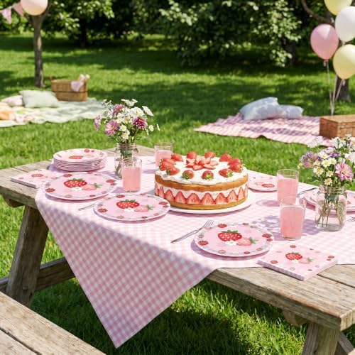 40PCS Strawberry Birthday Decorations Disposable Pink Berry Birthday Dessert Plates and Napkins for Berry Sweet Baby Shower Strawberry Themed Birthday Party Decorations, Serves 20 - Image 7