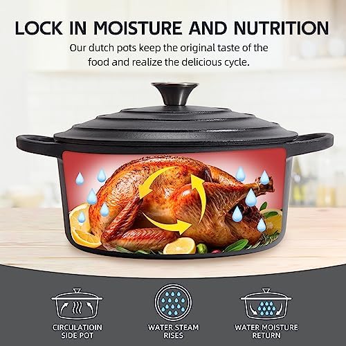6 Quart Dutch Oven Enameled Cast Iron with Lid - Big Dual Handles - Oven Safe up to 500°F - Classic Round Pot for Versatile Cooking (Matte Black(No Enameled), 6 QT) - Image 4