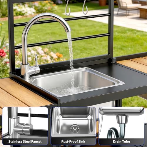 LEVELEVE Modular Outdoor Kitchen Island 4-Piece Set, Aluminum Outdoor Kitchen Cabinets Prep Station with Sink, Built-in Storage & Shelves for Patio, Backyard & Deck - Image 6