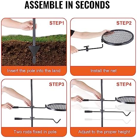 VEVOR Swivel Campfire Grill, Fire Pit Grill Grate over Fire Pits, Heavy Duty Steel Grill Grates, 360° Adjustable Open Fire Outdoor Cooking Equipment, Portable Camp Fire Racks for Camping Outdoor BBQ - Image 5