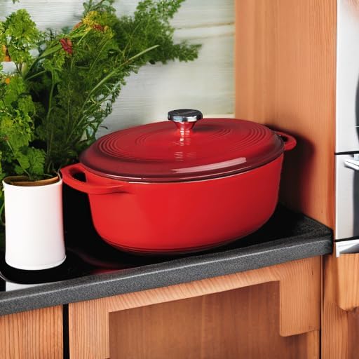 Lodge Enameled Cast Iron Oval Dutch Oven with Lid, 7 Quart, Red - Image 5