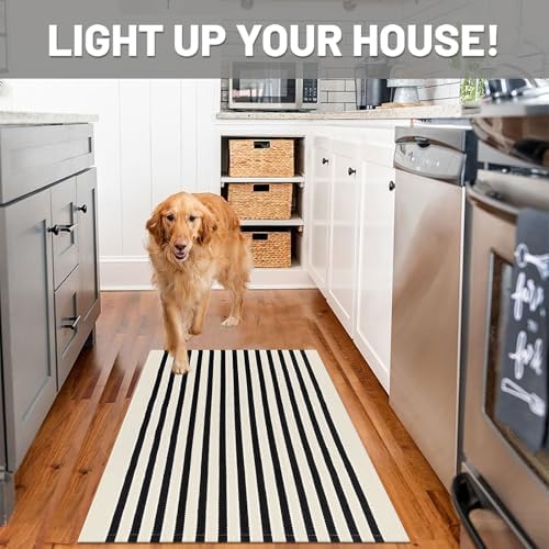 IOHOUZE 2.3x3.6 Striped Outdoor Door Mat, Washable Porch Rug, Black Beige - Image 3