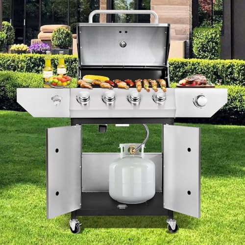 4-Burner Propane BBQ Grill 53000 BTU Stainless Steel Cast Iron Grate - Image 7