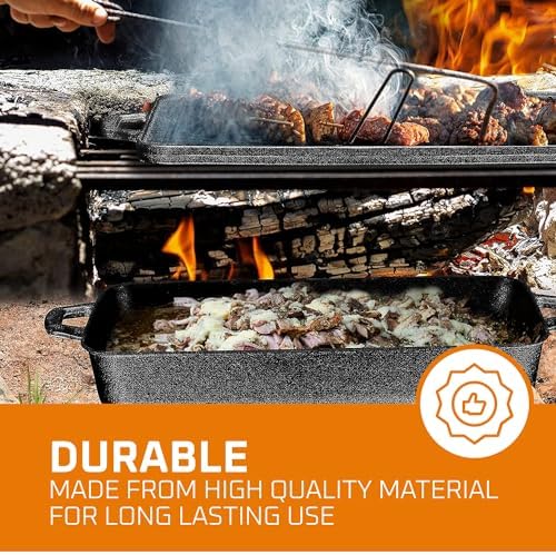Bruntmor 3-In-1 Pre-Seasoned Cast Iron Pan with Reversible Grill Griddle Lid - 17.8"x11"x3.3" Non-Stick Multi Cooker Deep Roasting Grill Pan - Dutch Oven, Frying or Roasting Pan for Open Fire Camping - Image 5