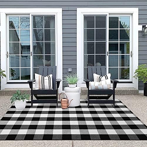 IOHOUZE 4x6 Buffalo Plaid Outdoor Rug, Washable Front Porch, Black White - Image 4