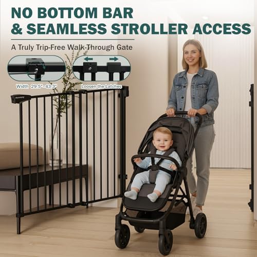 Mumeasy 30" Tall Baby Gate for Stairs & Doorways, No Bottom Bar Dog Gate - Image 4