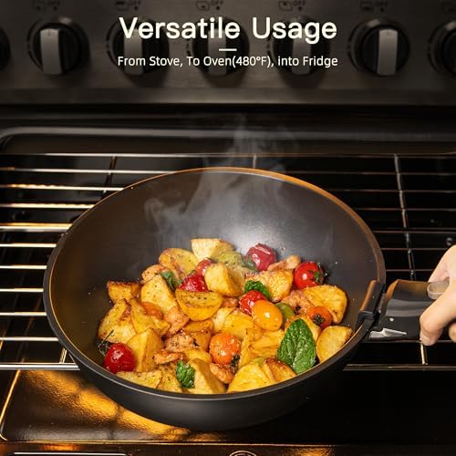 Astercook 23 Pcs Pots and Pans Set Non Stick, Ceramic Cookware Set Detachable Handle, RV Kitchen Cooking Set Removable Handles, Oven Safe, Induction Ready, Stackable, Black, Mothers Day Gifts - Image 6