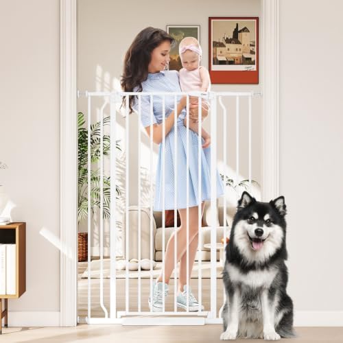 50" Extra Tall Baby Gate No Drilling, Auto Close Dog Gate, White by Cideny