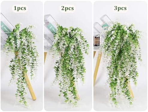 RECUTMS Fake Monkey Plants Hanging Eucalyptus Vine Faux White Hanging Plant - Image 3