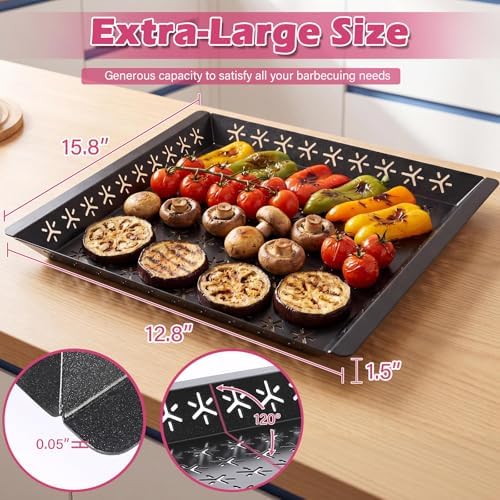 Vegetable Grill Basket for Outdoor Grill - 15.8"*15.8"Extra Large XXL Heavy-Duty Veggie Grilling Basket, Square, Non-stick Enamel Coating, Grilling Accessories for Grills and Vegetables - Image 2