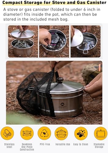 CAMPINGMOON 2L Camping Pot 304 Stainless Steel Wide Mouth S371 - Image 5