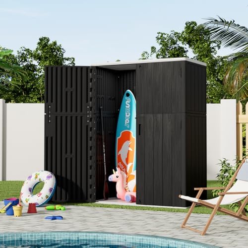 KINYING Outdoor Vertical Storage Shed,57 Cu.ft Outdoor Storage Cabinet Waterproof,Resin Sheds & Outdoor Storage Clearance for Garden,Patio,Backyard,Lockable (Black) - Image 7