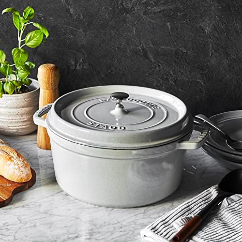 Staub Cast Iron 7-qt Round Cocotte - White Truffle, Made in France - Image 2