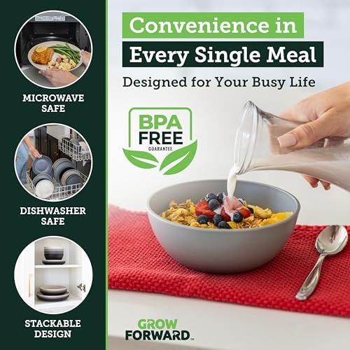 Grow Forward 16-piece Premium Wheat Straw Dinnerware Sets for 4 - Unbreakable Dishwasher & Microwave Safe Plastic Plates and Bowls Sets - Patio, Outdoors, RV, Camping Dishes - Moonlight - Image 6