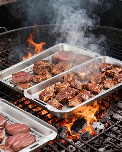 VIKEYHOME Grill Carry System, 6-Piece Stainless Steel Large Food Prep Tray, 16.5" x 11" Pan, Outdoor Grill with Cooling Rack for Vegetables, Fish, Meat, Great Grilling Gifts for Men - Image 2