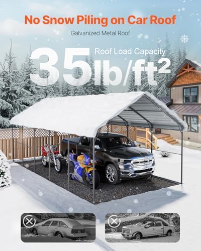 VEVOR Heavy Duty Metal Carport, 13' x 26' Outdoor Carport with Galvanized Steel Frame & Roof, Car Tent Garage Shade with Removable Sidewalls, Multi-Use Car Shelter for Pickup, Boat, Car & Tractors - Image 4