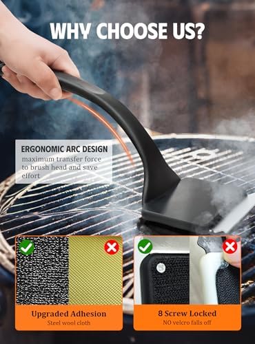 MEKER Grill Brush Bristle Free, Grill Cleaner Brush with 5 BBQ Replacement Head for Cast Iron, Stainless Steel Grates, Safe Grill Scraper Outdoor BBQ Grill, Black - Image 5