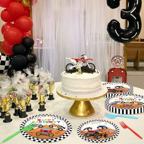 96 Pieces Monster Truck Birthday Tableware Set – Race Car Theme Disposable Plates, Napkins, and Forks for Kids Birthday Party or Racing Event, Serves 24 Guests - Image 6